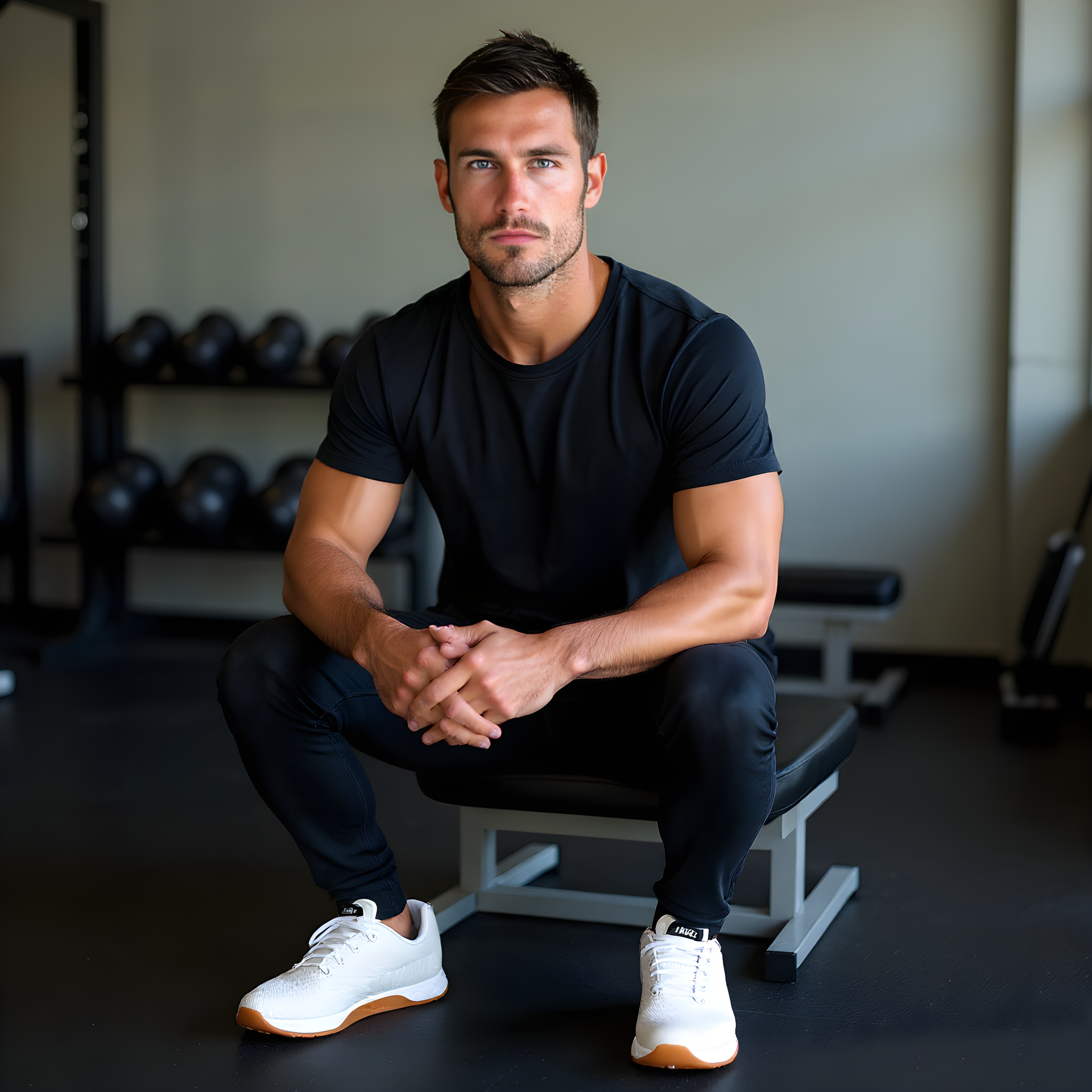 Upscaled 2x: the man is wearing the shoes in the gym - instagram post