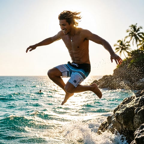 Cliff jump, silhouette