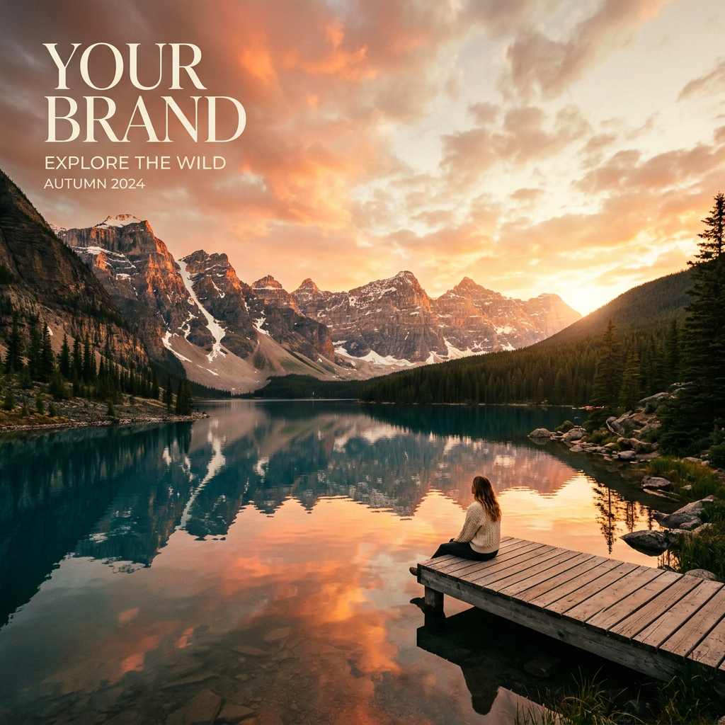 Custom Image example 1: a dreamy sunset over a mountain lake, cinematic wide shot, warm golden hour light, editorial magazine style