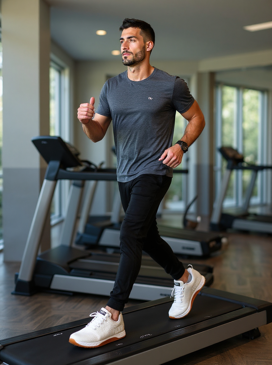 the man is running on a treadmill in a modern gym wearing the nobull shoes