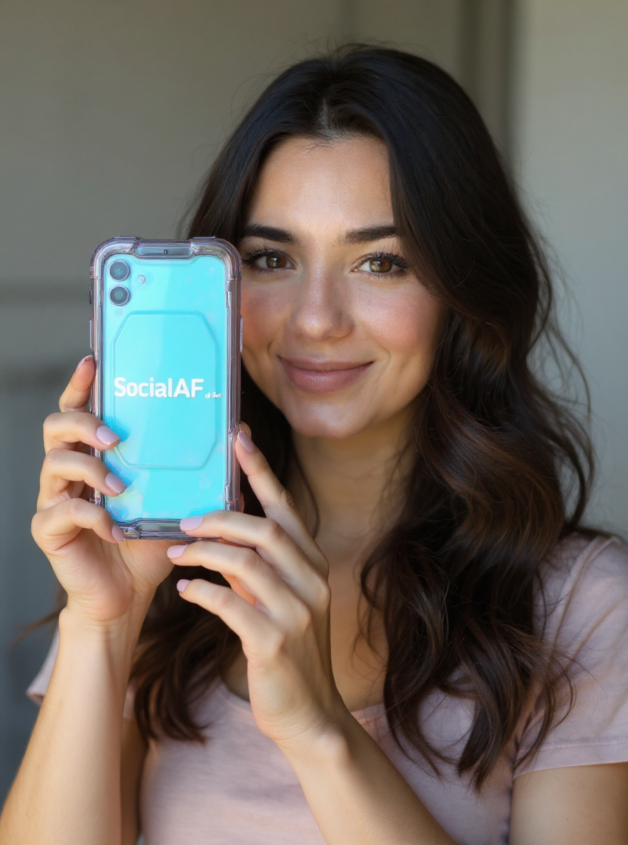 the woman is holding the phone